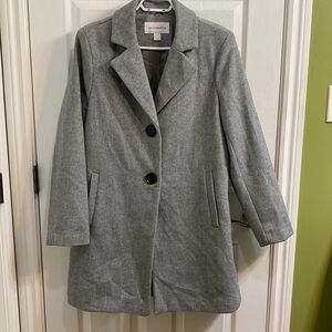 Liz Claiborne Wool Blend Women’s Pea Coat Grey Two Buttons Pockets Size Large